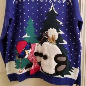 JOLLYSWEATERS XL UGLY CHRISTMAS SWEATER DRUNK SNOWMAN IN SUNGLASSES GREAT COND